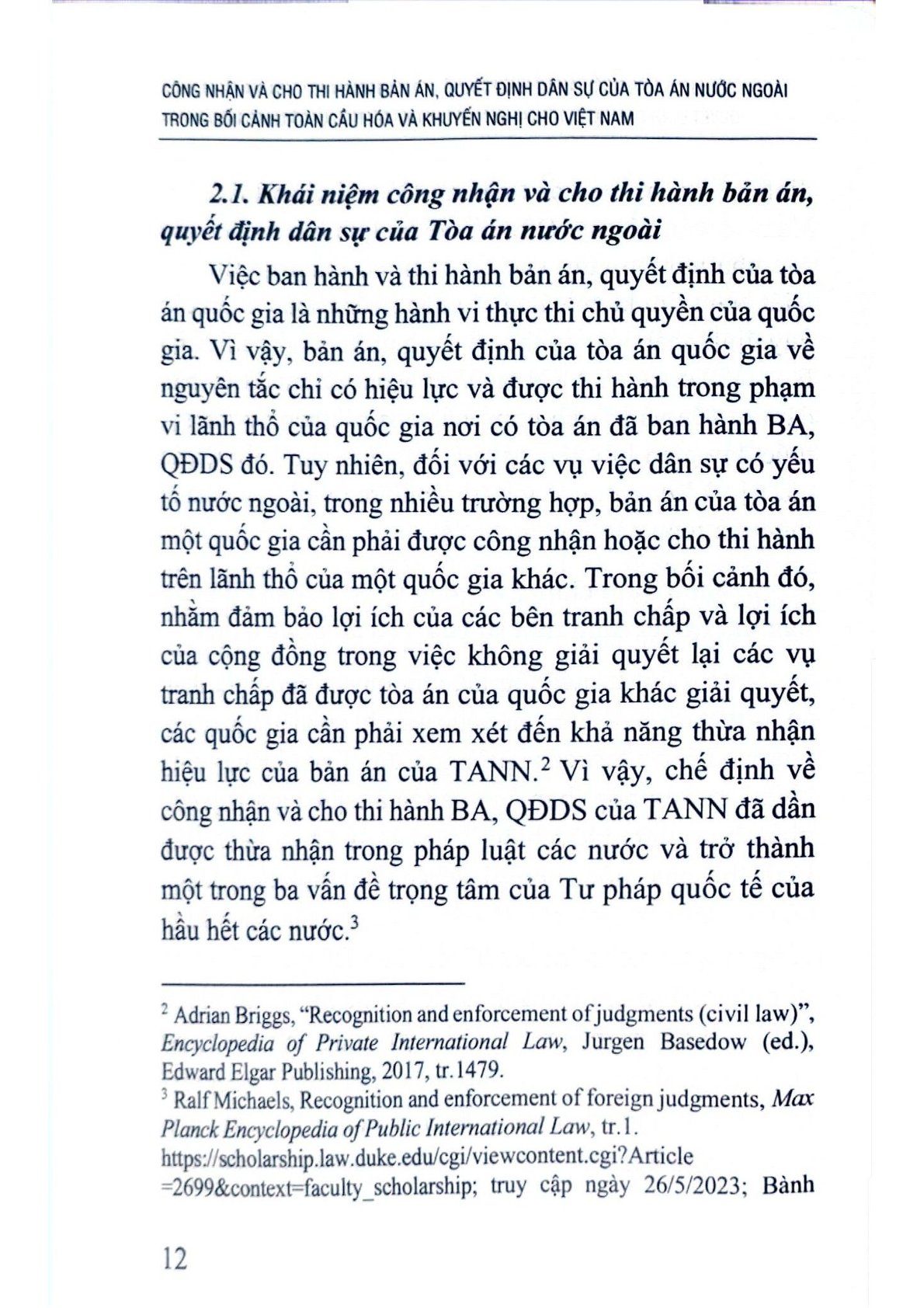 Công Nhận Và Cho Thi Hành Bản Án, Quyết Định Dân Sự Của Tòa Án Nước Ngoài Trong Bối Cảnh Toàn Cầu Hóa Và Khuyến Nghị Cho Việt Nam (Sách Chuyên Khảo)  - TS.Nguyễn Thu Thủy ( Chủ biên)