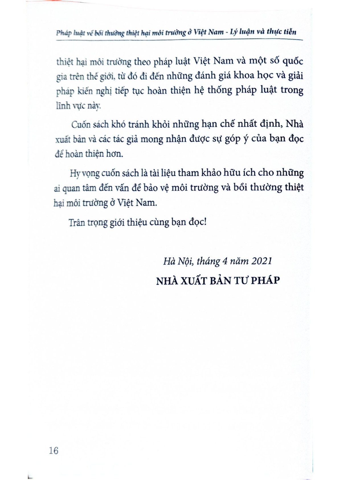 Pháp Luật Về Bồi Thường Thiệt Hại Môi Trường Ở Việt Nam - Lý Luận Và Thực Tiễn  - GS.TS. Lê hồng Hạnh - TS. Lê Đình Vinh