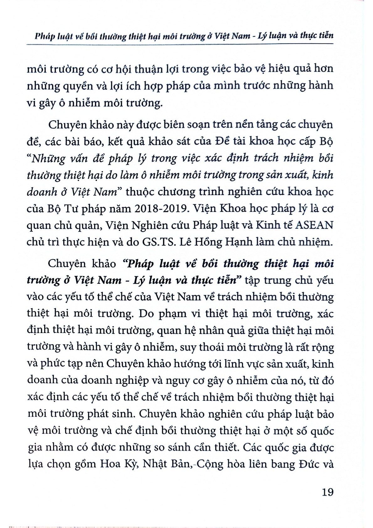 Pháp Luật Về Bồi Thường Thiệt Hại Môi Trường Ở Việt Nam - Lý Luận Và Thực Tiễn  - GS.TS. Lê hồng Hạnh - TS. Lê Đình Vinh