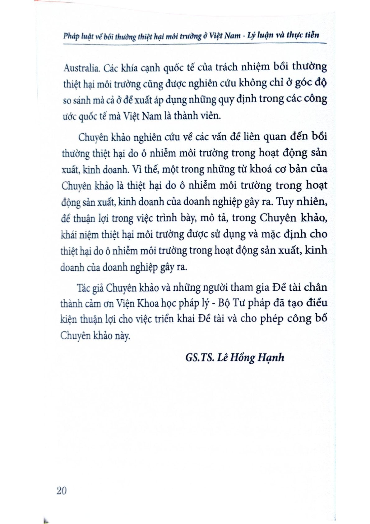 Pháp Luật Về Bồi Thường Thiệt Hại Môi Trường Ở Việt Nam - Lý Luận Và Thực Tiễn  - GS.TS. Lê hồng Hạnh - TS. Lê Đình Vinh