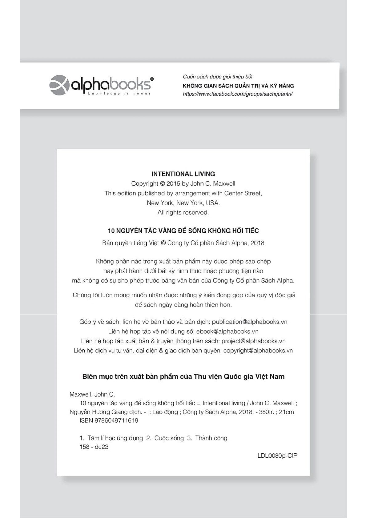 10 Nguyên Tắc Vàng Để Sống Không Hối Tiếc - John C.Maxwell