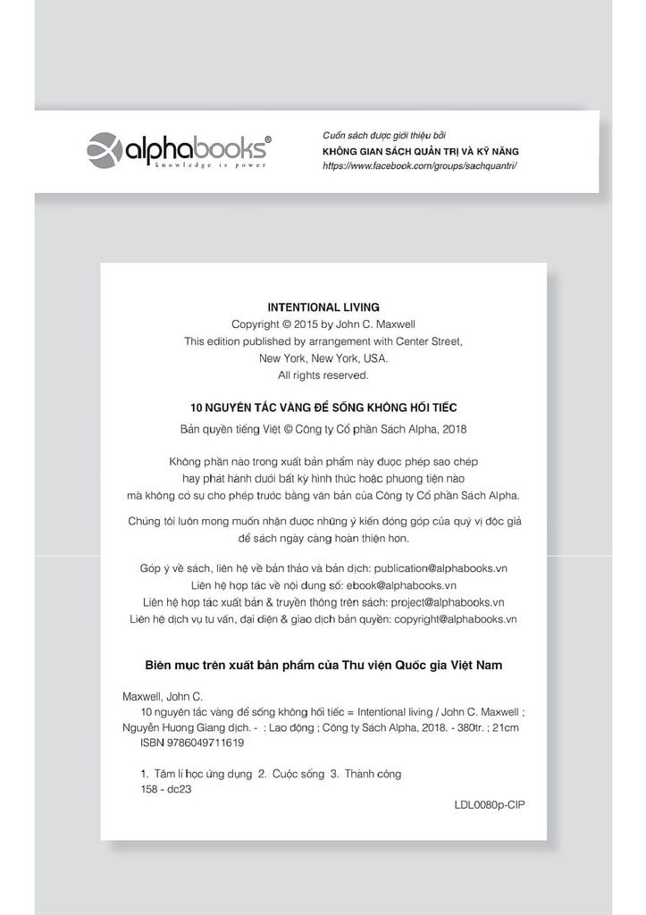  10 Nguyên Tắc Vàng Để Sống Không Hối Tiếc - John C.Maxwell 
