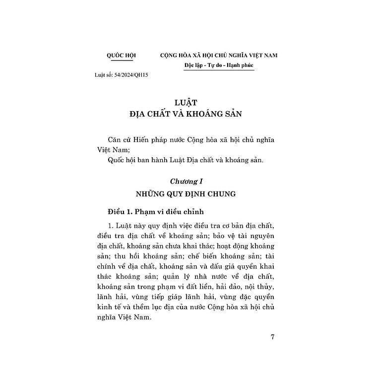 Luật Địa Chất Và Khoáng Sản Năm 2024 - Quốc hội