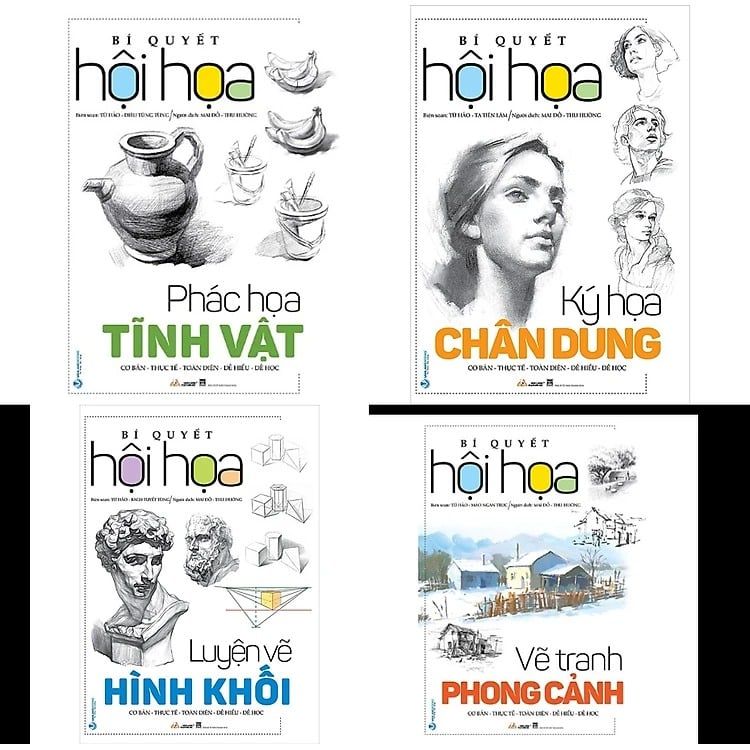  Combo 4 Quyển Bí Quyết Hội Họa (Phác Họa Tĩnh Vật + Luyện Vẽ Hình Khối + Vẽ Tranh Phong Cảnh + Ký Họa Chân Dung) 