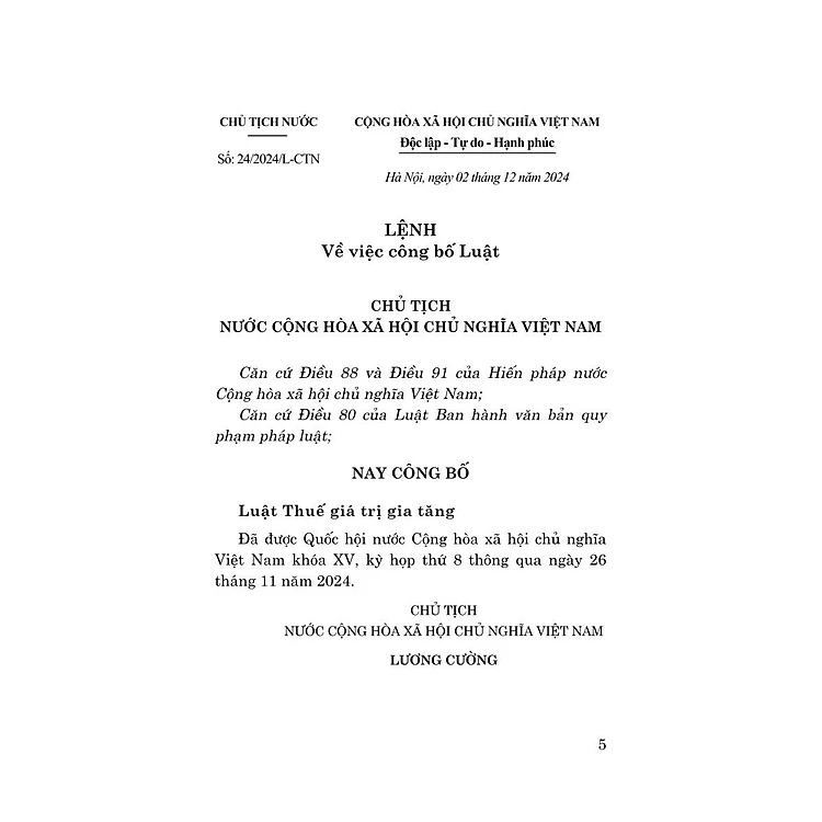 Luật Thuế Giá Trị Gia Tăng Năm 2024 - Quốc hội