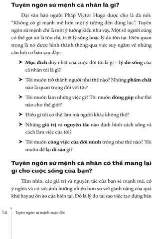  Tuyên Ngôn Sứ Mệnh Cuộc Đời - Hành Trình Tìm Mục Đích, Chọn Mục Tiêu Và Đạt Được Ước Mơ - Stephen R. Covey 
