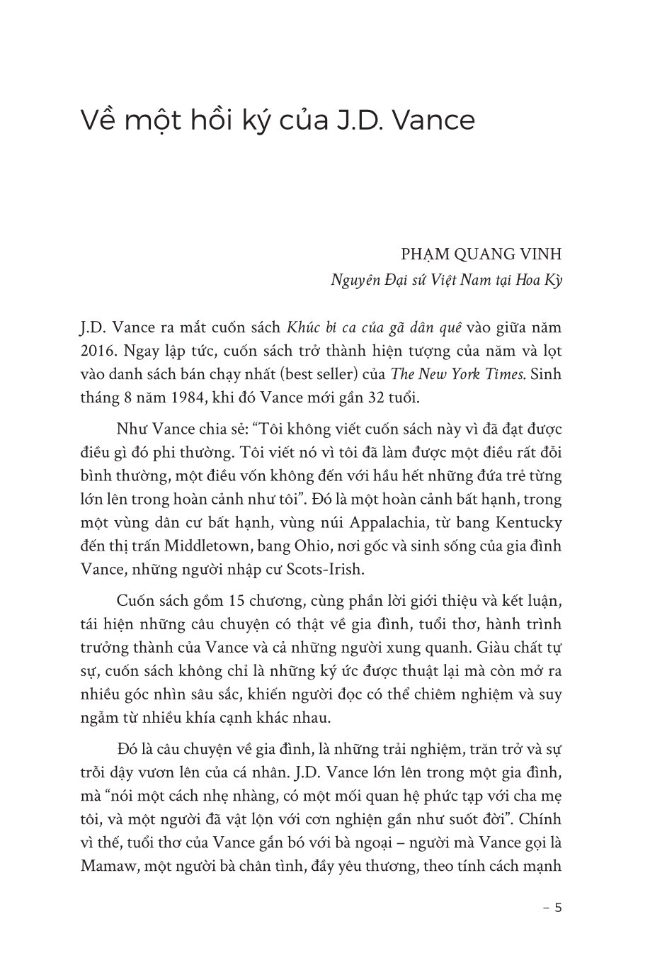 Khúc Bi Ca Của Gã Dân Quê - Hồi Ức Về Một Gia Đình Và Một Nền Văn Hóa Trong Cơn Khủng Hoảng - J.D. Vance