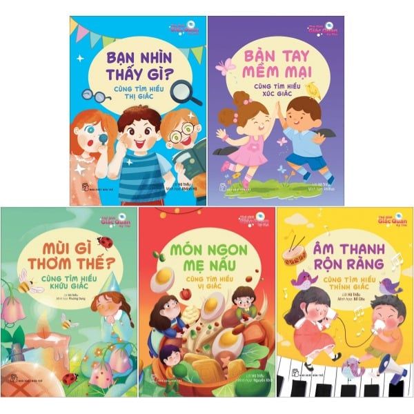  Bộ 5 Quyển Thế Giới Giác Quan Kỳ Thú ( Mùi Gì Thơm Thế + Bạn Nhìn Thấy Gì + Âm Thanh Rộn Ràng + Món Ngon Mẹ Nấu + Bàn Tay Mềm Mại ) - Hà Triều 