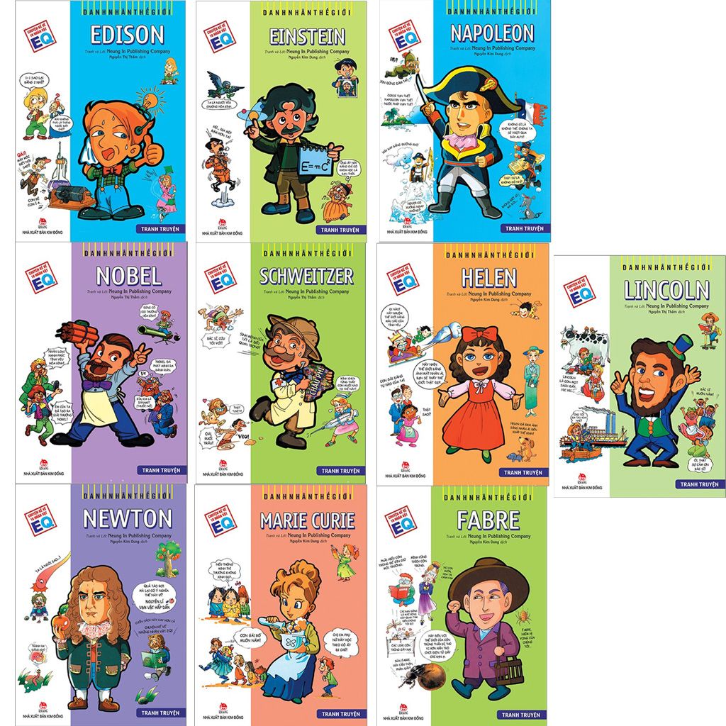  Combo 10 Quyển Danh Nhân Thế Giới ( Edison + Lincoln + Napoleon + Niutơn + Nobel + Einstein + Fabre + Helen + Marie Curie + Schweitzer ) 