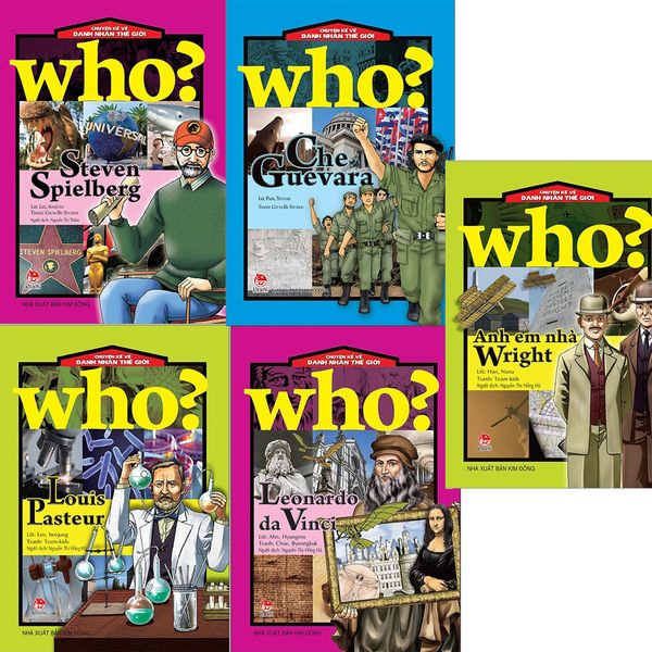  Combo 5 Quyển Who? Chuyện Kể Về Danh Nhân Thế Giới ( Anh Em Nhà Wright + Che Guevara + Leonardo Da Vinci + Louis Pasteur + Steven Spielberg ) 