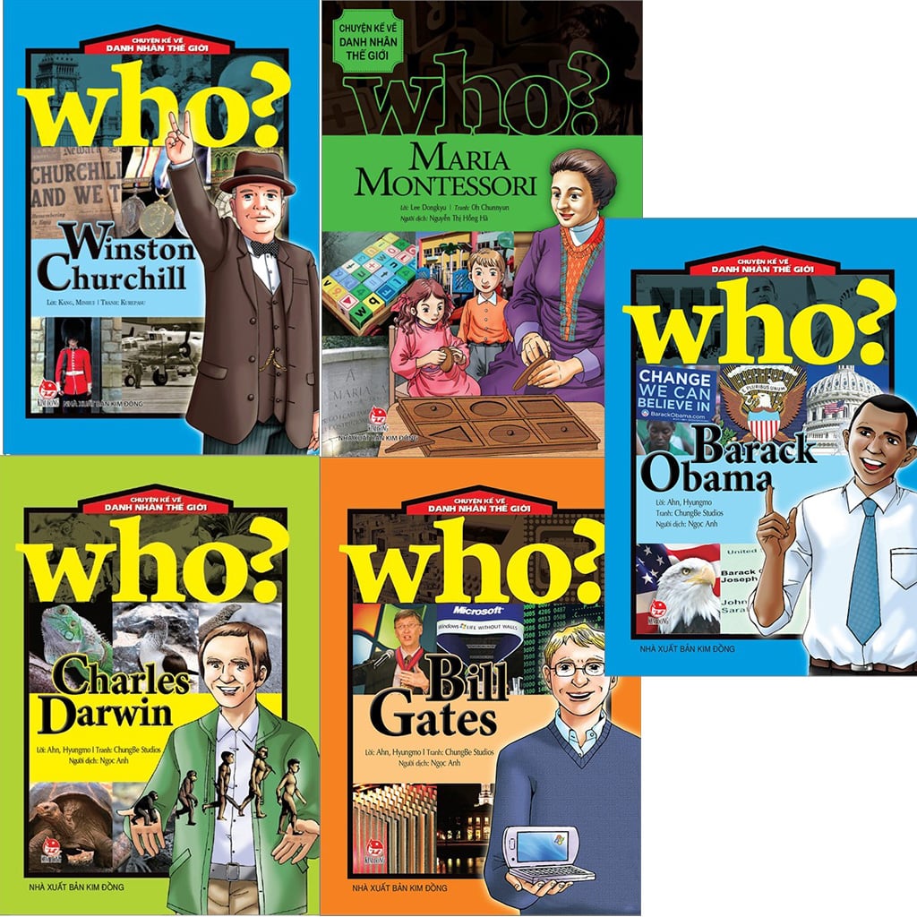 Combo 5 Quyển Who? Chuyện Kể Về Danh Nhân Thế Giới ( Barack Obama + Bill Gates + Charles Darwin + Maria Montessori + Winston Churchill ) - Nhiều Tác Giả