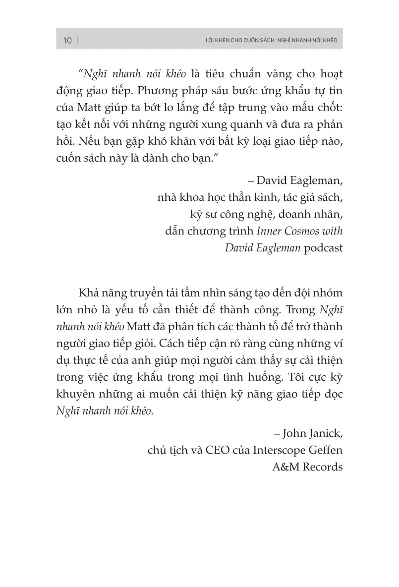 Nghĩ Nhanh Nói Khéo: Hướng Dẫn Cách Phản Ứng Thông Minh Trong Mọi Tình Huống - Matt Abrahams