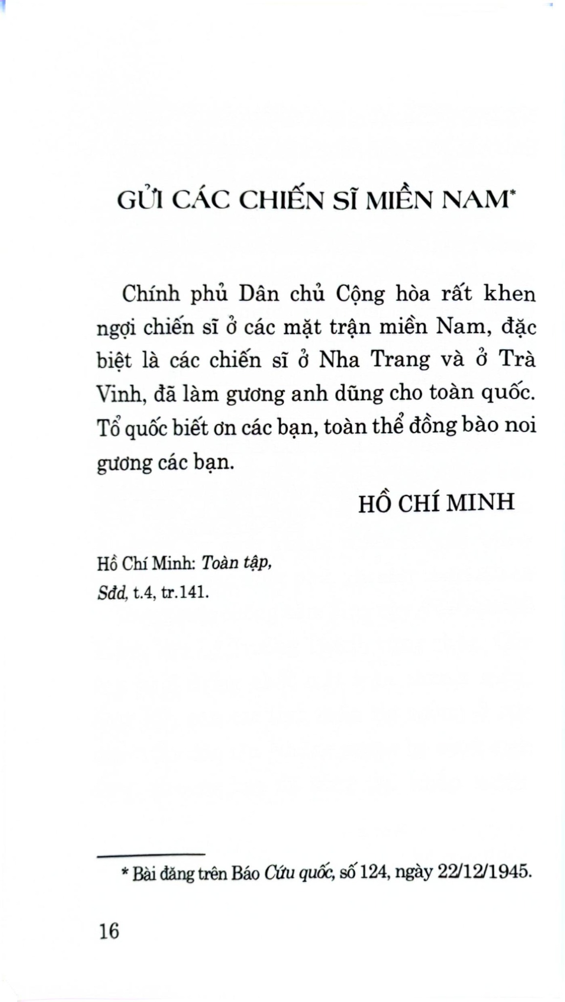 Nam Bộ Là Thành Đồng Của Tổ Quốc - Hồ Chí Minh