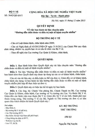  Hướng Dẫn Chẩn Đoán Và Điều Trị Một Số Bệnh Truyền Nhiễm - Bộ Y Tế 