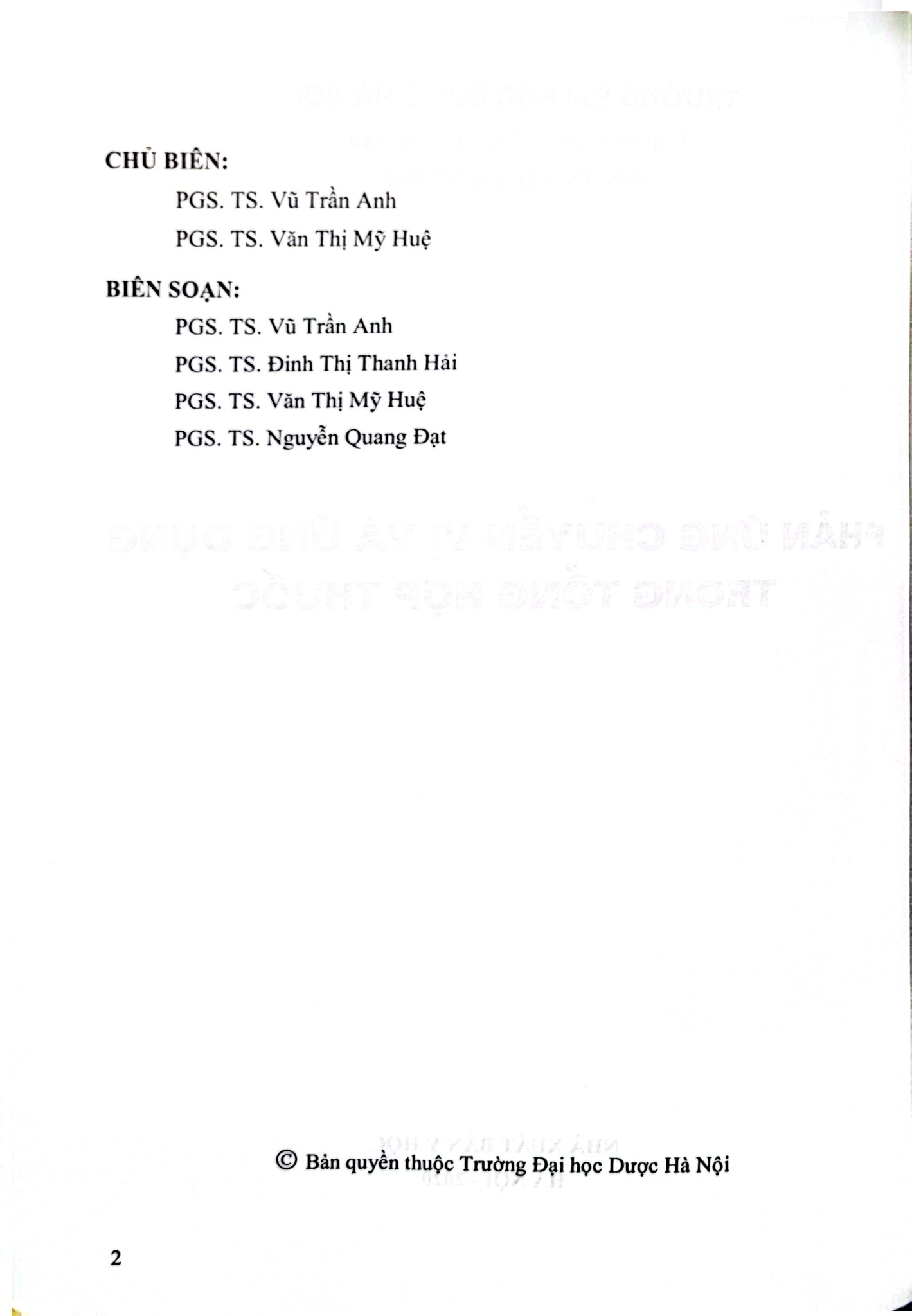 Phản Ứng Chuyển Vị Và Ứng Dựng Trong Tổng Hợp Thuốc - ĐH Dược Hà Nội, PGS.TS Vũ Trần Anh, PGS.TS Văn Thị Mỹ Huệ