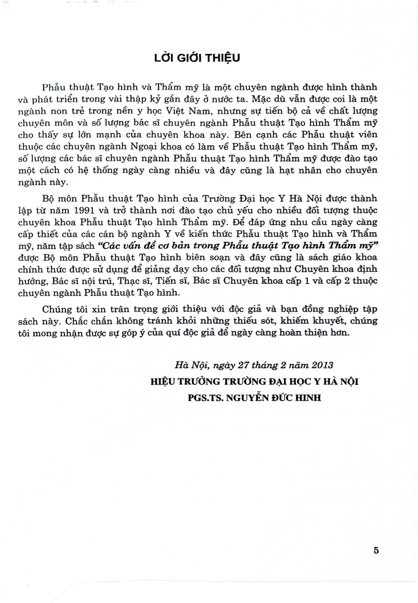 Các Vấn Đề Cơ Bản Trong Phẫu Thuật Tạo Hình Thẩm Mỹ Phần 1 (Đại Cương) - ĐH Y Hà Nội, PGS.TS Trần Thiết Sơn