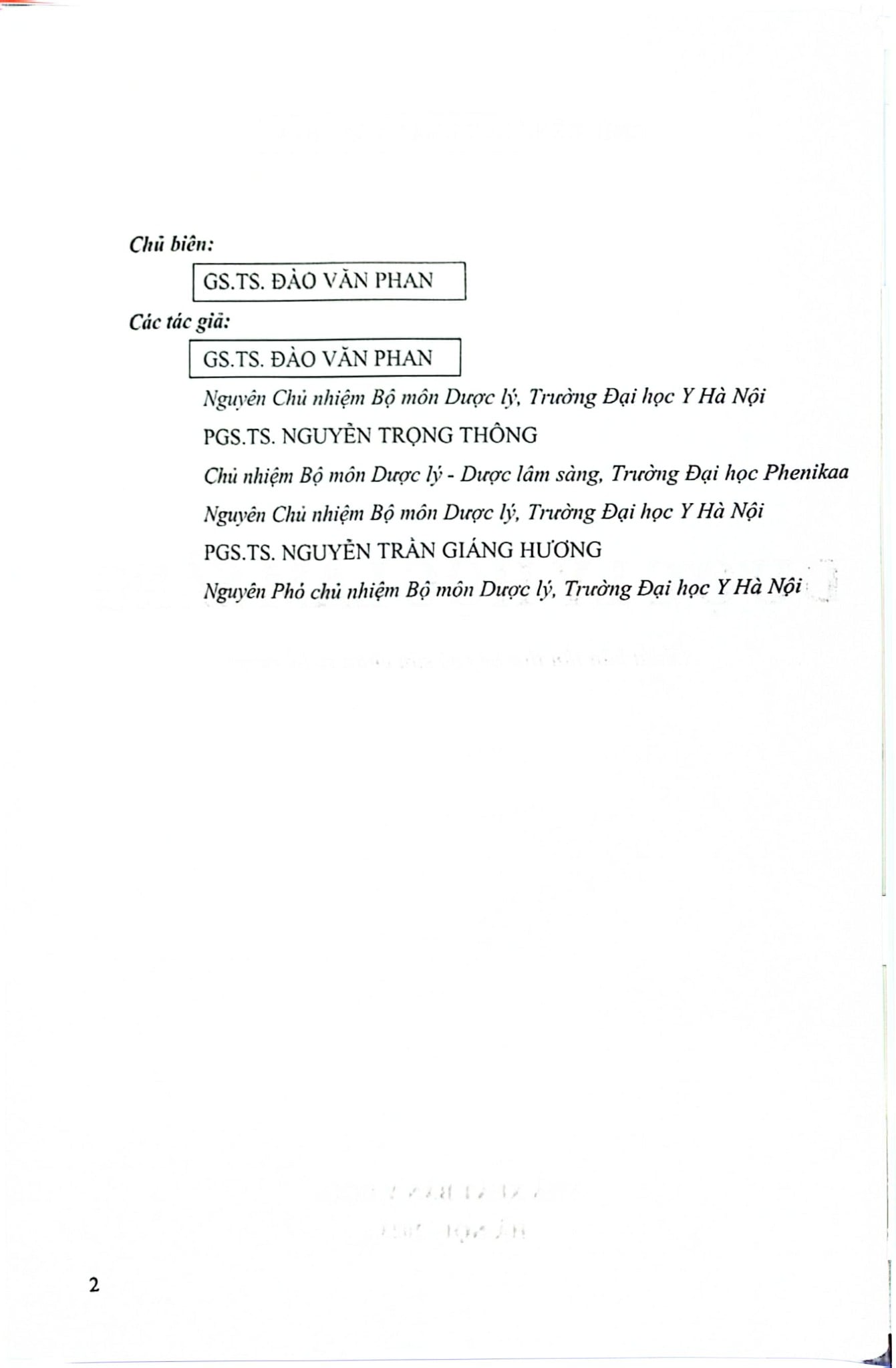 Dược Lý Học Lâm Sàng - ĐH Y Hà Nôi, GS.TS. Đào Văn Phan, TS. Nguyễn Trọng Thông, PGS TS Nguyễn Trần Giáng Hương