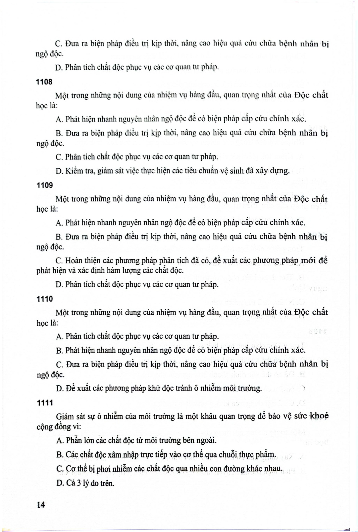 Câu Hỏi Trắc Nghiệm Độc Chất (Tài Liệu Đào Tạo Dược Sĩ Đại Học) - ĐH Dược Hà Nội, GS.TS Thái Nguyễn Hùng Thu