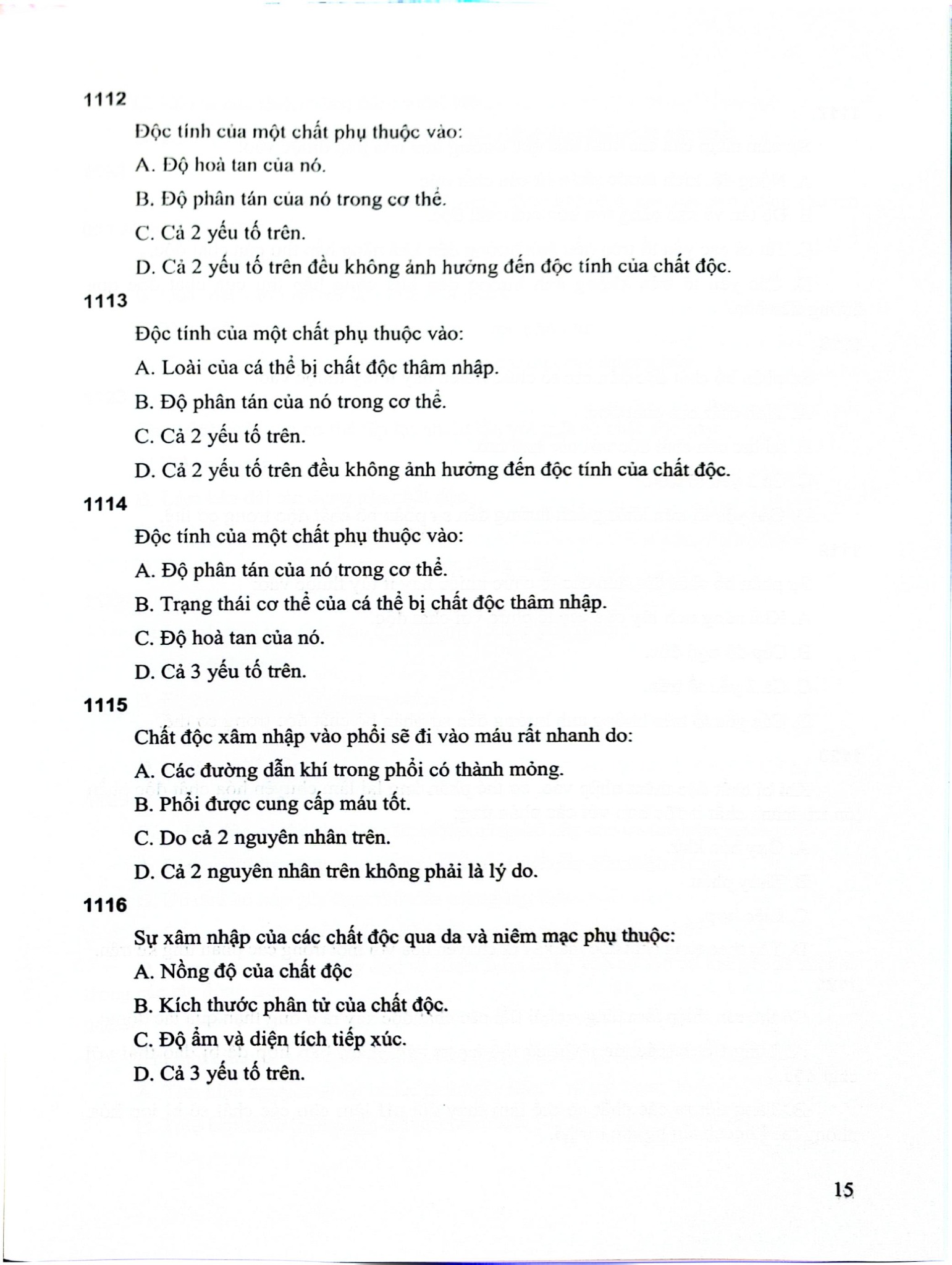 Câu Hỏi Trắc Nghiệm Độc Chất (Tài Liệu Đào Tạo Dược Sĩ Đại Học) - ĐH Dược Hà Nội, GS.TS Thái Nguyễn Hùng Thu