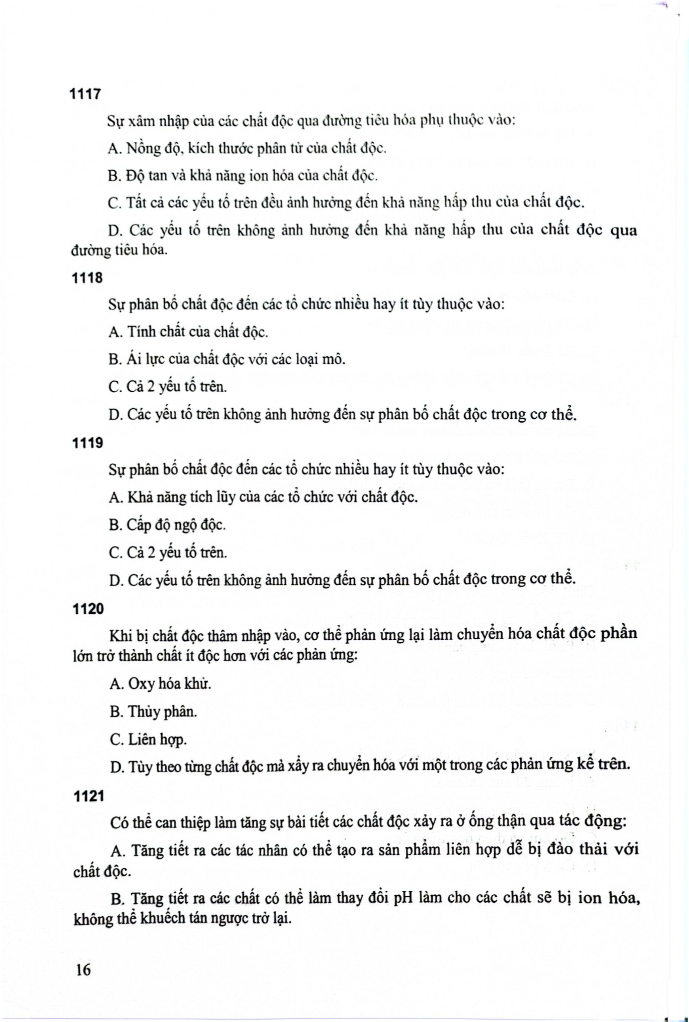 Câu Hỏi Trắc Nghiệm Độc Chất (Tài Liệu Đào Tạo Dược Sĩ Đại Học) - ĐH Dược Hà Nội, GS.TS Thái Nguyễn Hùng Thu