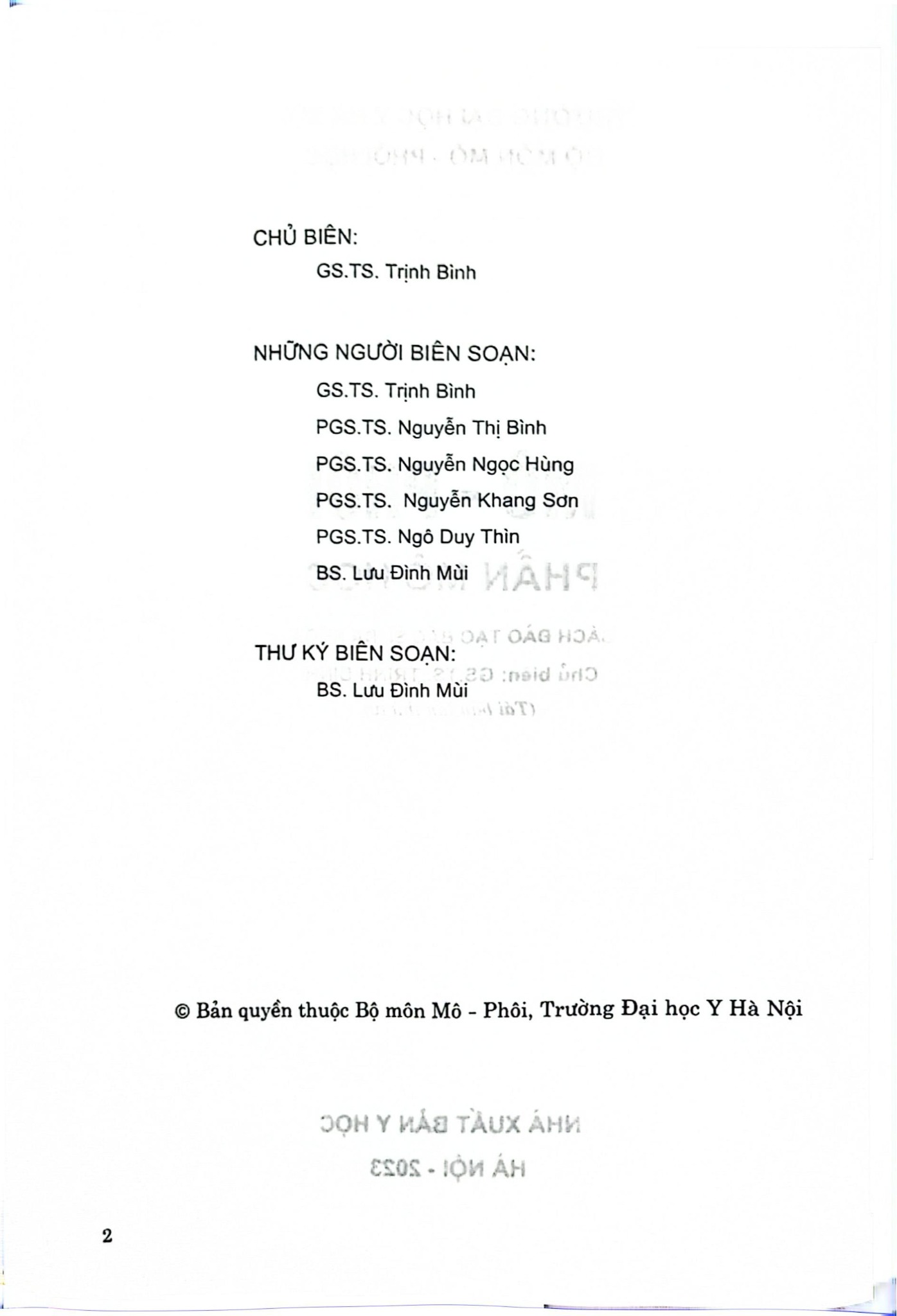 Mô Phôi Phần Mô Học (Sách Đào Tạo Bác Sĩ Đa Khoa) - ĐH Y Hà Nội, GS.TS. Trịnh Bình