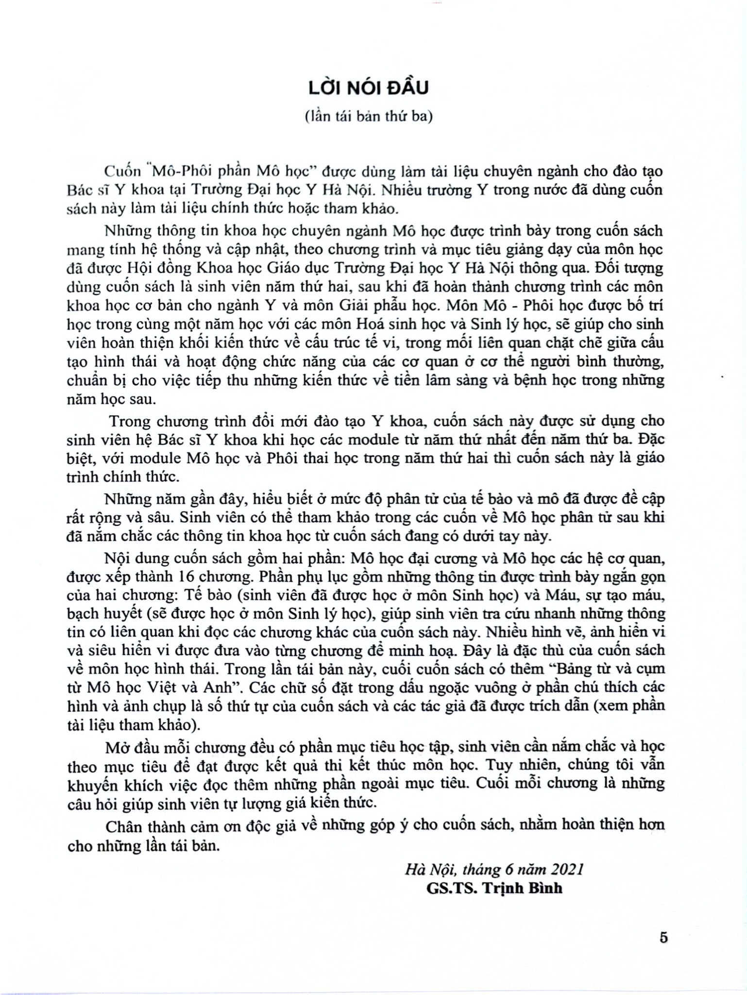 Mô Phôi Phần Mô Học (Sách Đào Tạo Bác Sĩ Đa Khoa) - ĐH Y Hà Nội, GS.TS. Trịnh Bình