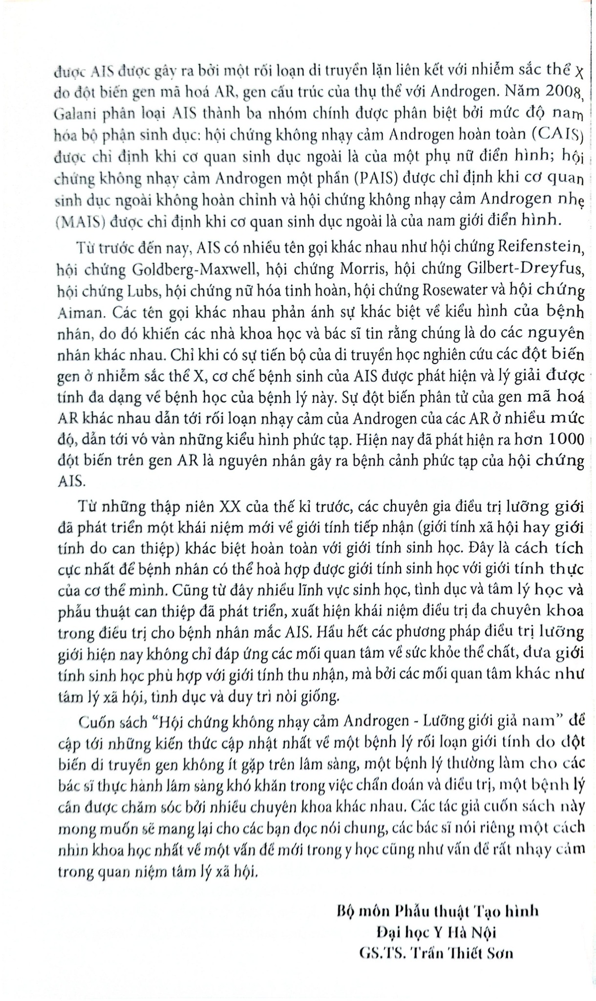 Hội Chứng Không Nhạy Cảm Androgen Lưỡng Giới Giả Nam - ĐH Y Hà Nội, Trần Thiết Sơn