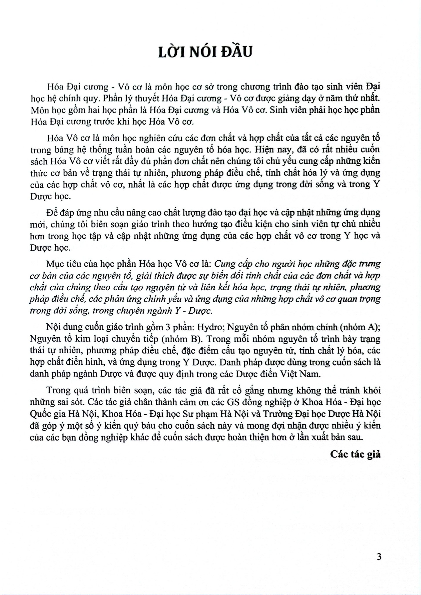 Hóa Học Vô Cơ - ĐH Dược Hà Nội