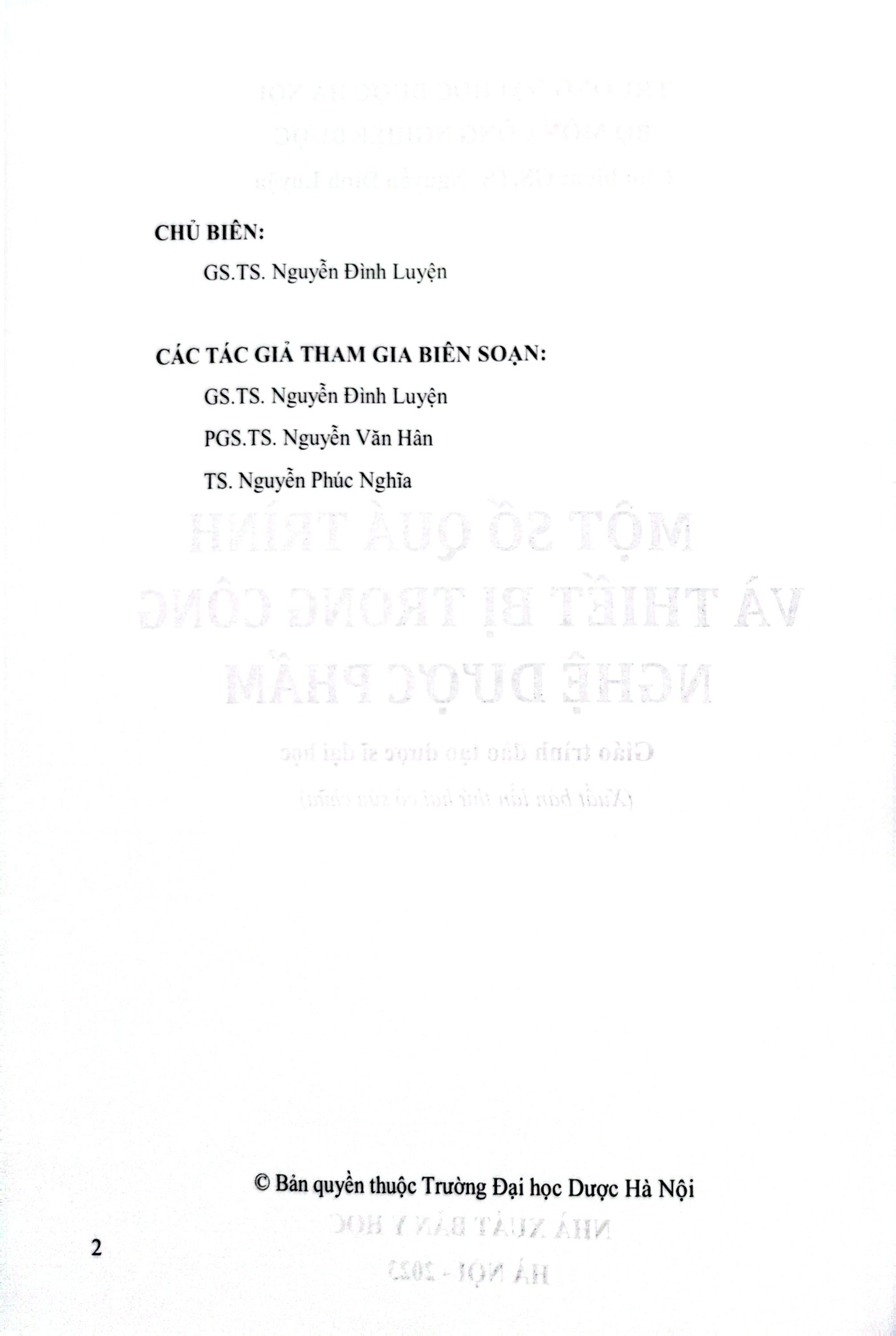 Một Số Quá Trình Và Thiết Bị Trong Công Nghệ Dược Phẩm - ĐH Dược Hà Nội, PGS.TS Nguyễn Đình Luyện