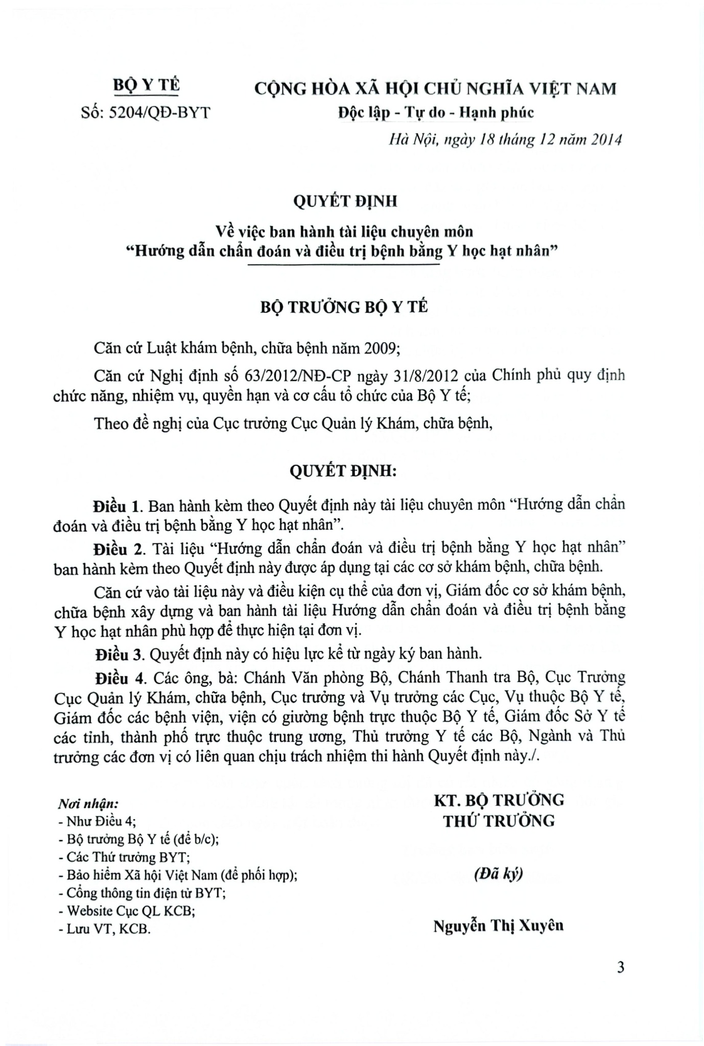 Hướng Dẫn Chẩn Đoán Và Điều Trị Bằng Y Học Hạt Nhân  - Bộ Y tế