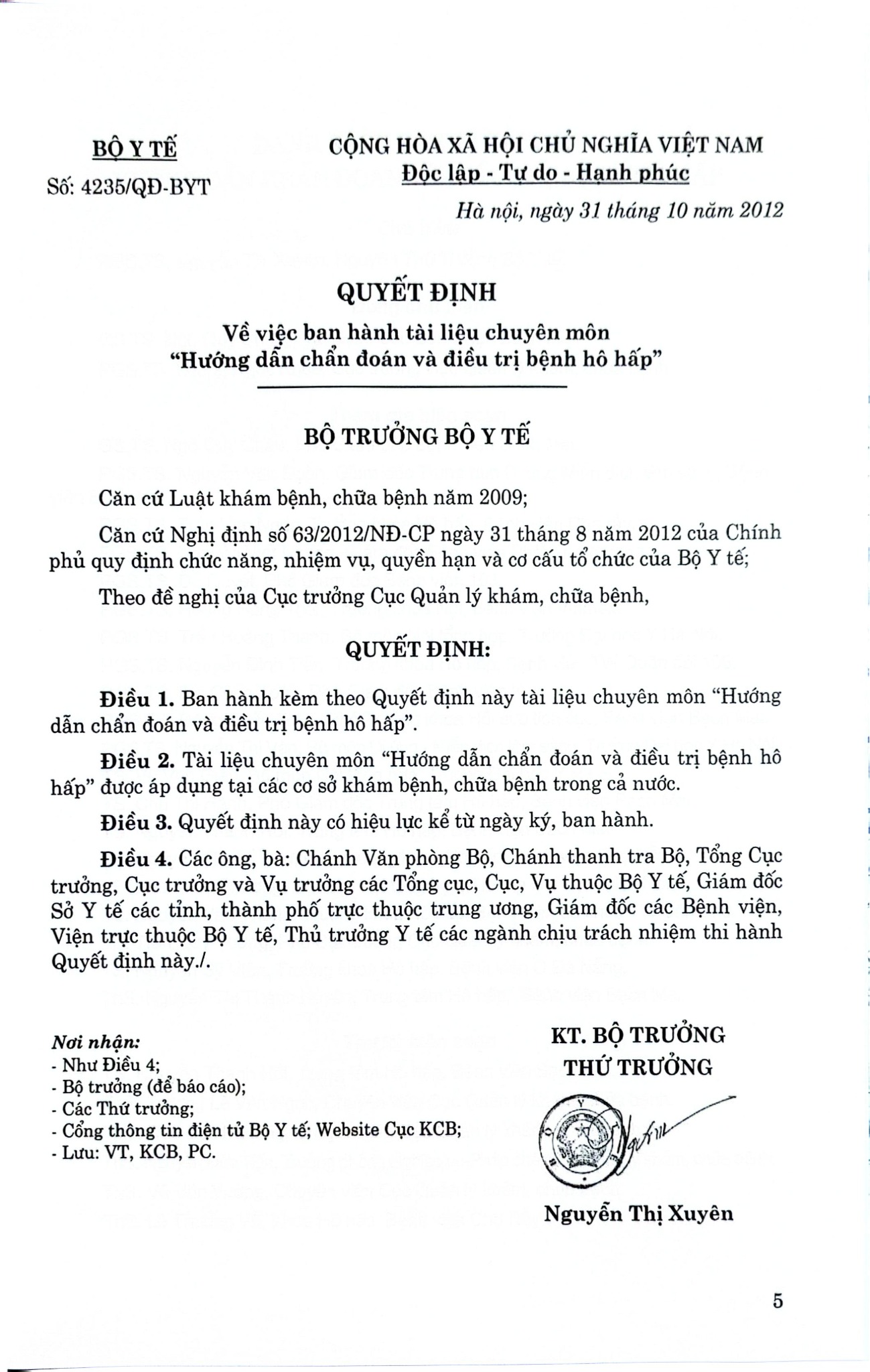 Hướng Dẫn Chẩn Đoán Và Điều Trị Bệnh Hô Hấp - Bộ Y tế