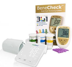 Combo Máy đo đường huyết - mỡ máu - gút BeneCheck & Máy đo huyết áp Wellmed FDBP-A4