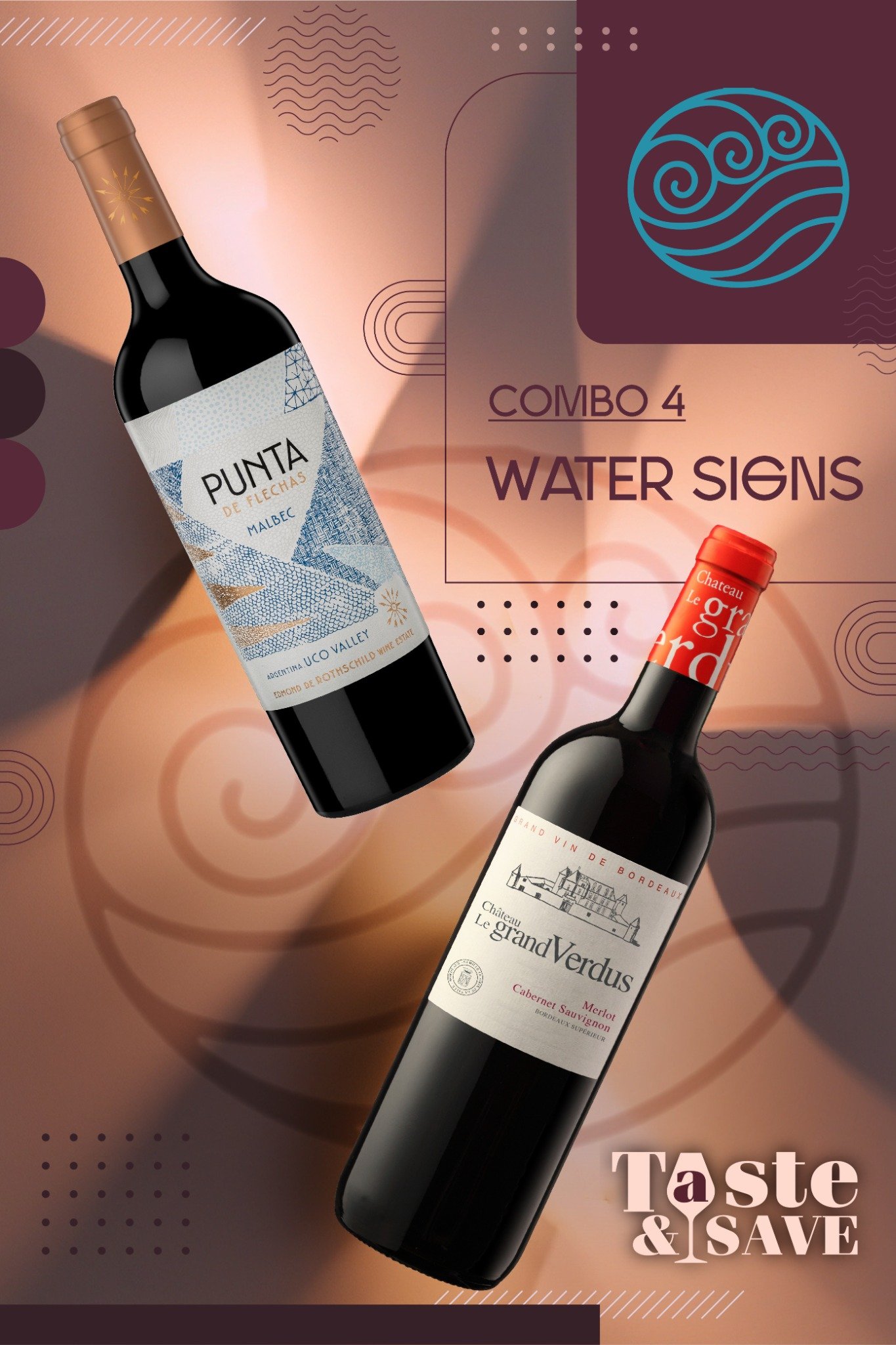 Combo rượu vang đỏ Taste & Save - Water Signs