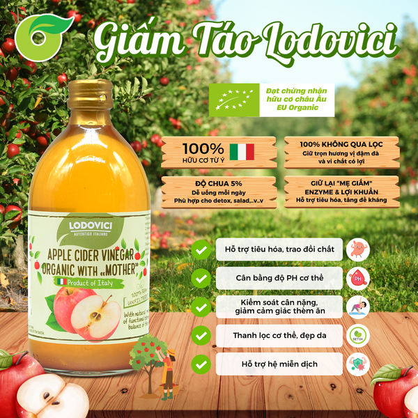  Giấm táo hữu cơ Lodovici 500ml 