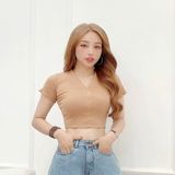  Áo croptop thun tay ngắn cổ tròn nút giữa nhiều màu TiQi Jeans A102 