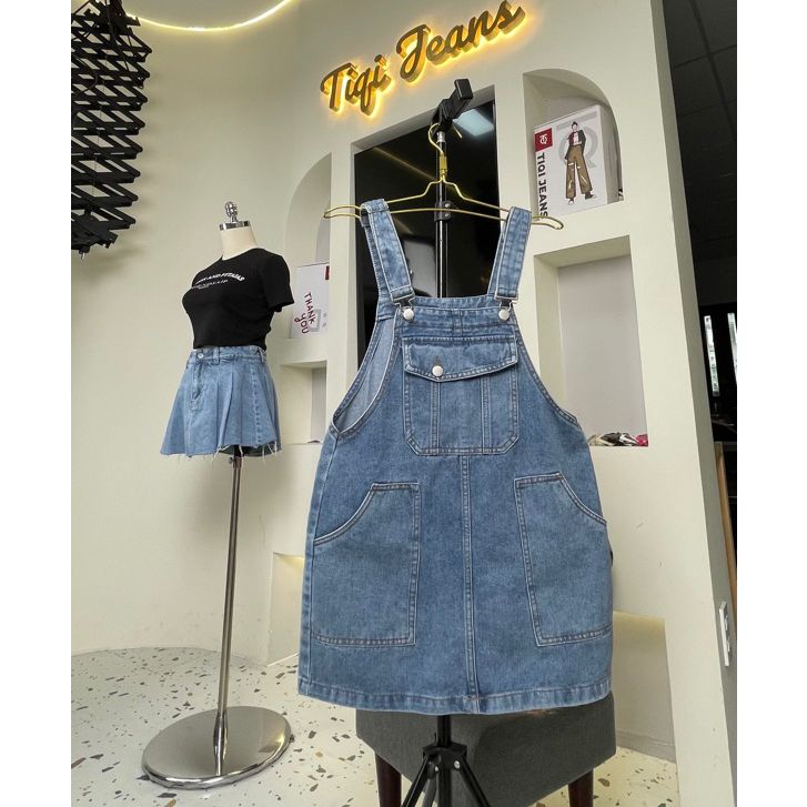  Váy yếm jeans bò ngắn form rộng TiQi Jeans Y2-284 