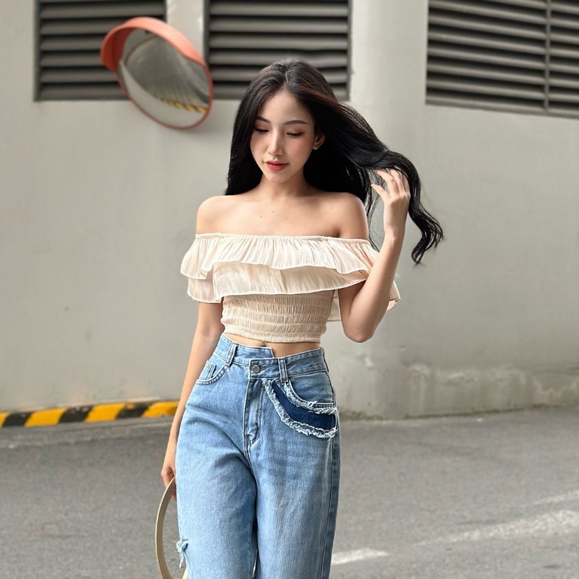  Áo Croptop Trễ Vai 2 Tầng TiQi Jeans A202 