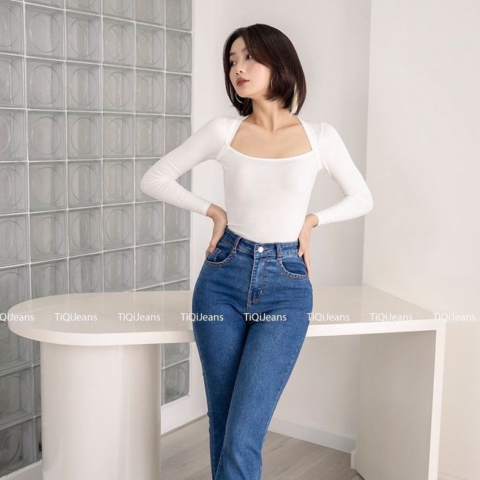  Áo croptop nữ tay  dài vải lụa cotton cổ vuông nhiều màu TiQi Jeans A154 