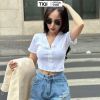 Áo croptop thun tay ngắn cổ tròn nút giữa nhiều màu TiQi Jeans A102