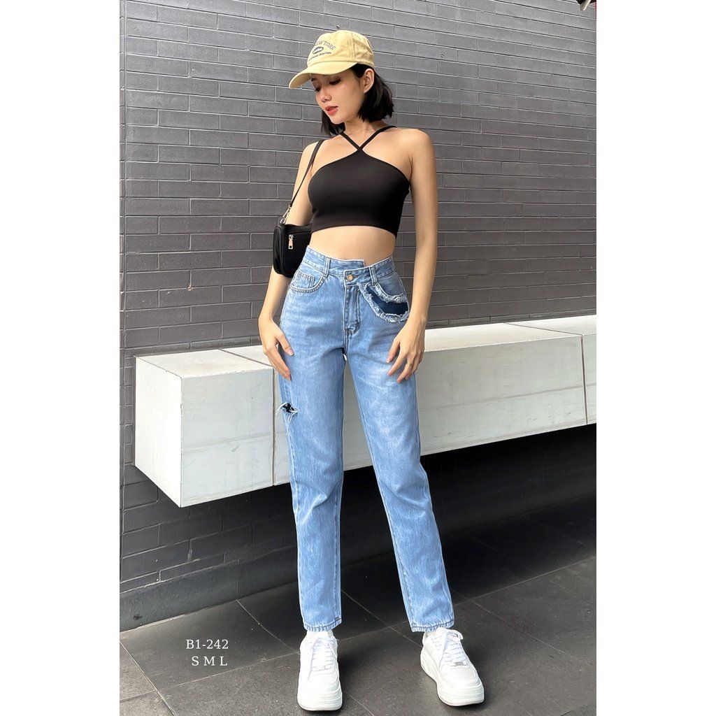  Quần Jean Baggy Nữ Túi Cá Tính Tiqi Jeans B1-243 