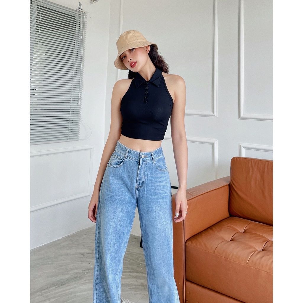  Áo croptop hở lưng cổ bẻ TiQi A148 