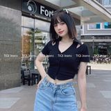  Áo croptop nữ ôm tay ngắn cổ bẻ khoét vai nhiều màu TiQi Jeans A-178 