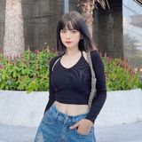  Áo croptop nữ dài tay ôm cổ yếm buộc dây hở lưng nhiều màu TiQi Jeans A-177 