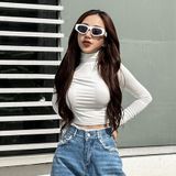  Áo croptop cổ lọ vải thun cotton tay dài trắng đen nude TiQi Jeans A133 