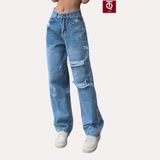  Quần Jean Ống Rộng Nữ Rách Tua Rua Hack Dáng Tiqi Jeans B2-246 