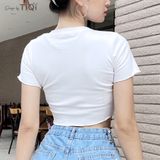  Áo croptop thun tay ngắn cổ tròn nút giữa nhiều màu TiQi Jeans A102 