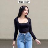  Áo croptop thun cotton tay dài cổ vuông nhiều màu TiQi Jeans A101 