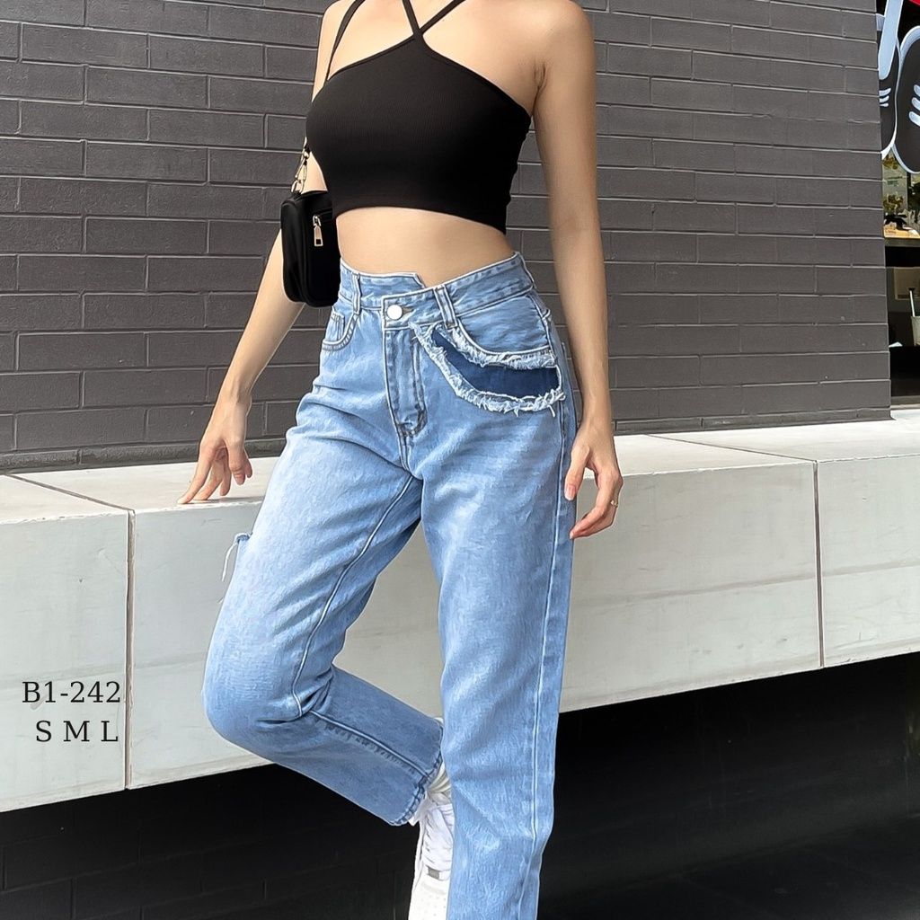  Quần Jean Baggy Nữ Túi Cá Tính Tiqi Jeans B1-243 