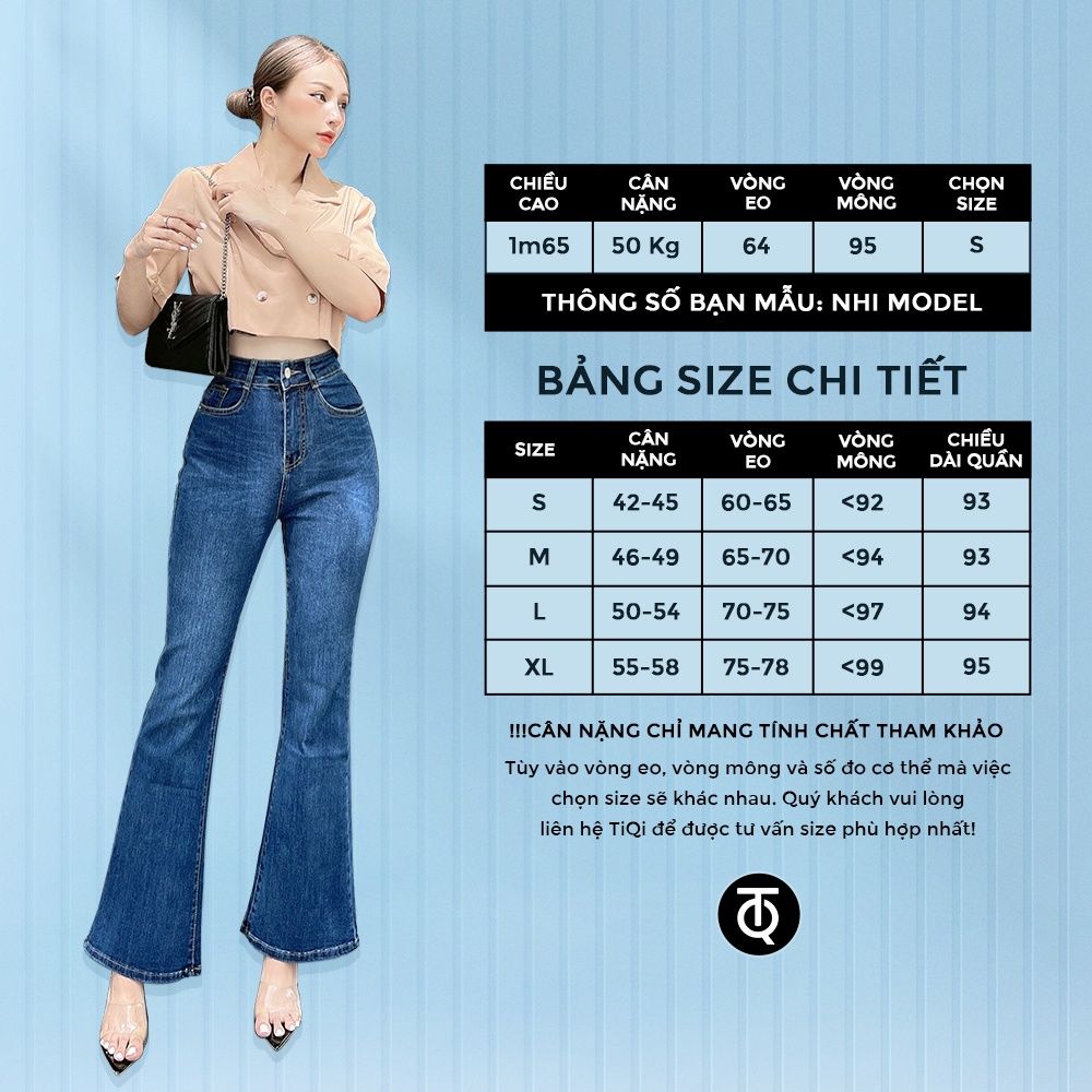  Quần Skinny Ống Loe Nữ Lưng Cao Vải Jean Denim Co Giãn Cao Cấp Tiqi Jean G1-518 