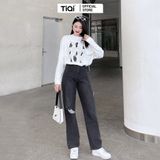  Quần jean ống rộng nữ rách gối lưng cao form suông hack dáng xám đen TiQi Jeans B2-216 